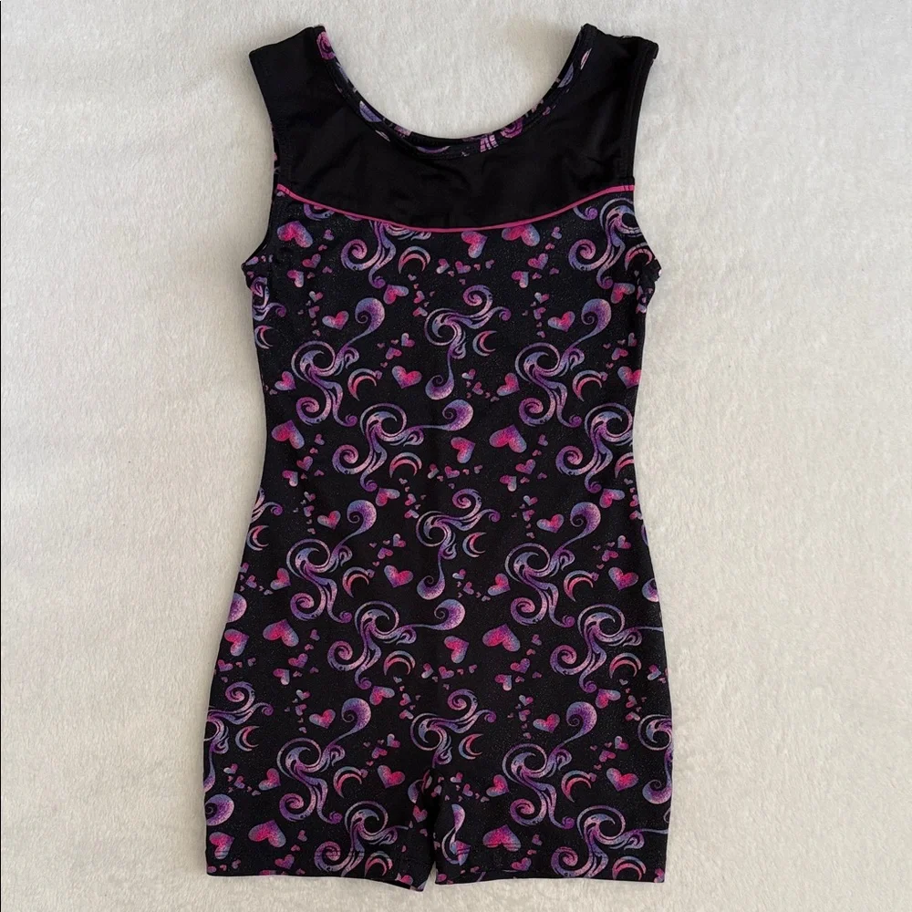 {Danskin} Freestyle | Heart Shimmer Gymnastics Dance Biketard Leotard (M 7/8)